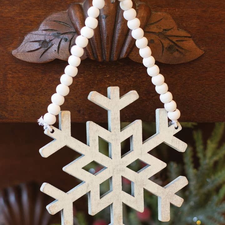 Col House Designs - Wholesale Ornament - Distressed Wooden Snowflake Beaded Ornament1