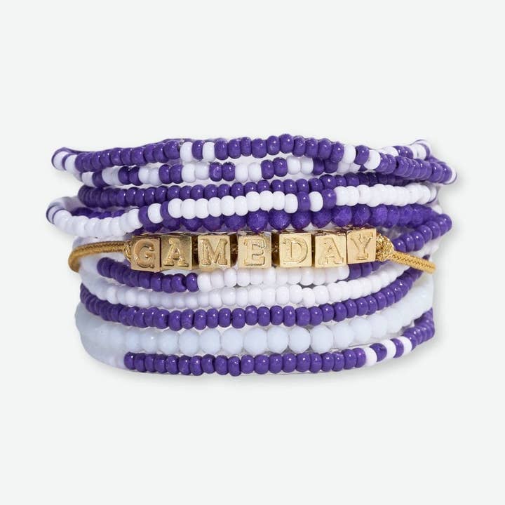 Bracelet Stack Game Day Purple + White Wholesale for wholesale by INK + ALLOY
