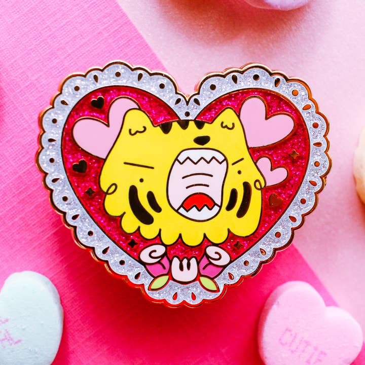 Tiger Valentine Heart - Enamel Pin for wholesale by Shark City Slicker