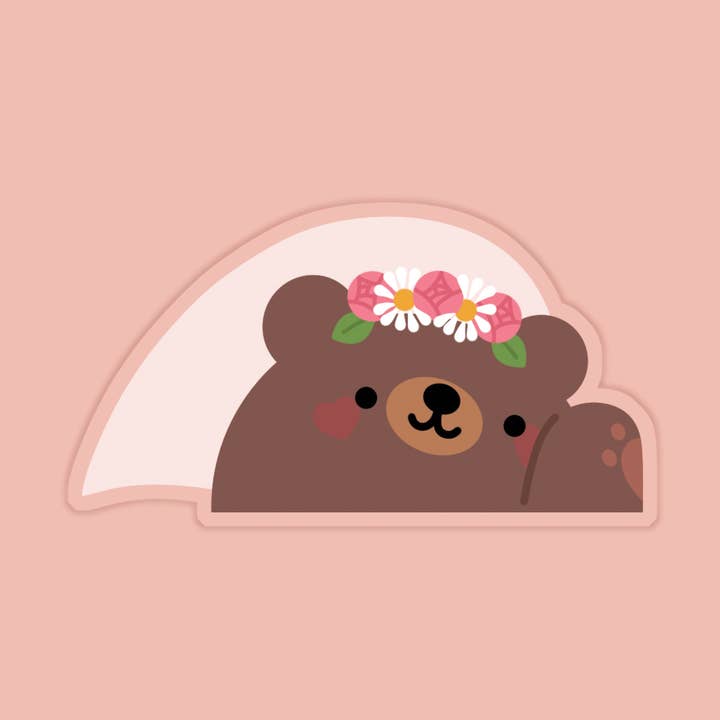 Bride Bear Facing Right Vinyl Sticker | Wedding Sticker for wholesale by Laura Illustrates