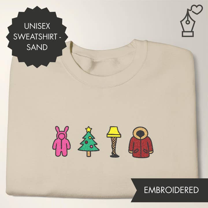 En julehistorie broderet julesweatshirt for engroshandel hos KylieBeth Designs
