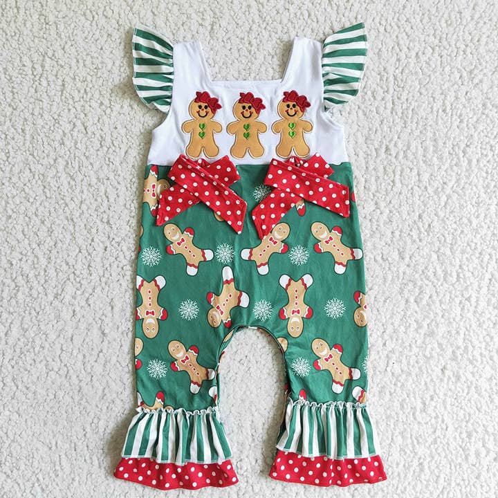 Baby girls gingerbreads Christmas ruffle rompers for wholesale by Aier Wholesale