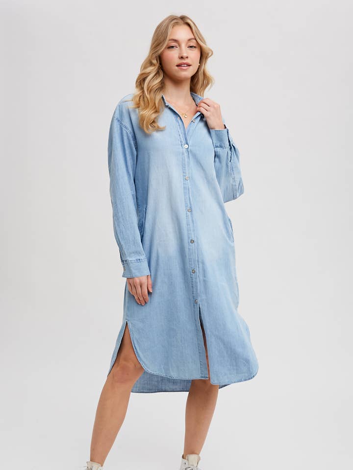 Bluivy - Wholesale Dress - Women's - DENIM LONGLINE SHIRT MIDI DRESS