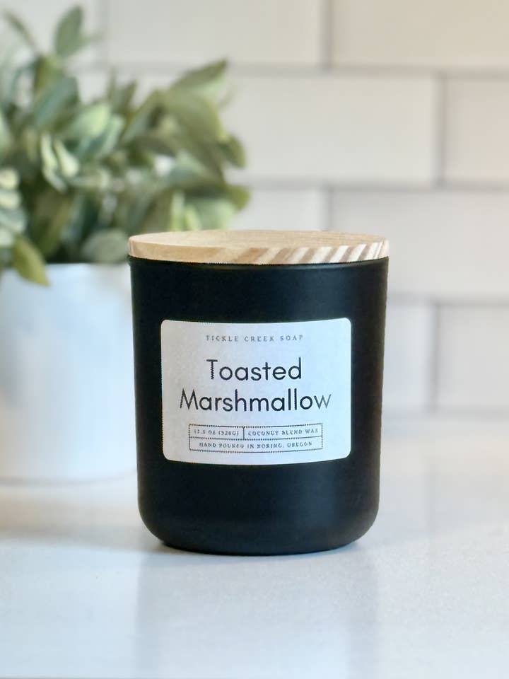 Toasted Marshmallow 11.5 oz. Matte Black Candle for wholesale by Tickle Creek Soap