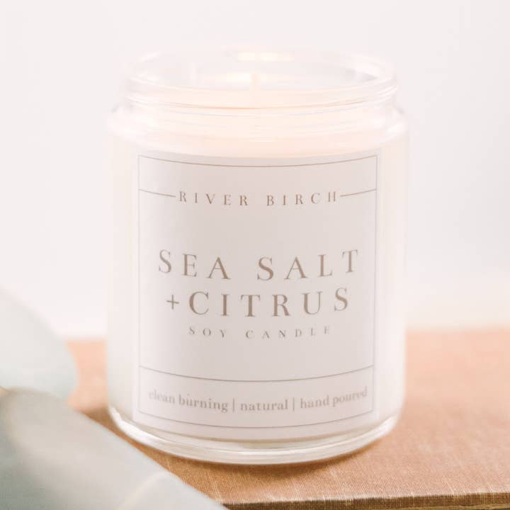 8.5oz Sea Salt + Citrus Soy Candle - Clear Jar for wholesale by River Birch Candles
