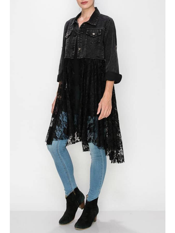 Nero GIACCA DI JEANS CORTA CON STRATO DI PIZZO - 4510 BK/BK in vendita all'ingrosso su Faire1