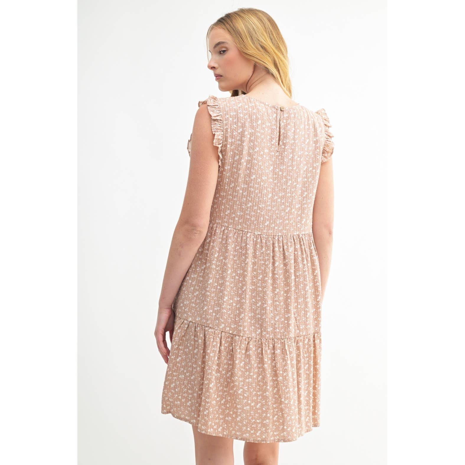 FUN2FUN - Vendita all'ingrosso Vestito - Donna - MINI ABITO A BALZE CON MOTIVO A RIGHE FLOREALI DELICATE E TESTURA16