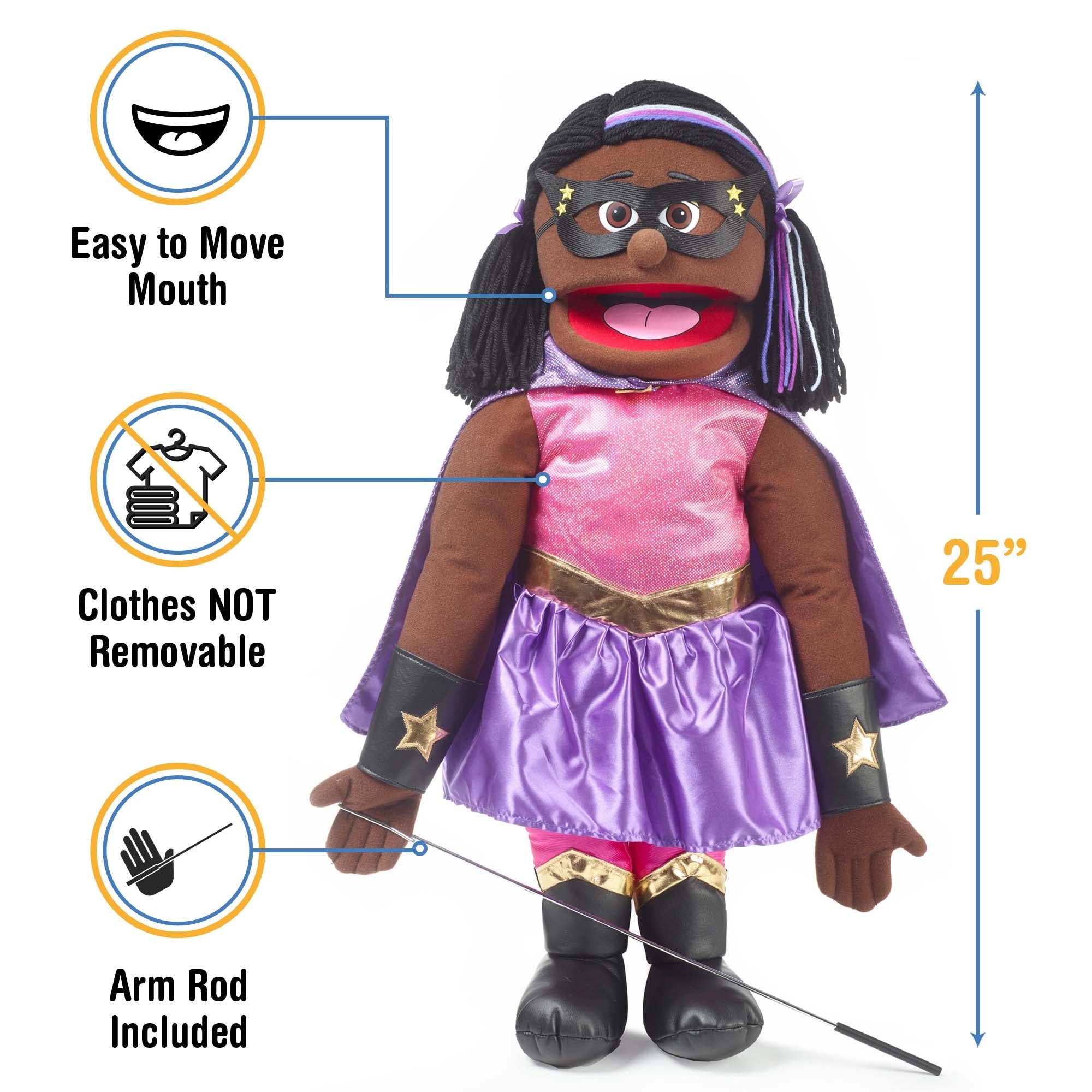 Silly Puppets - Venta al por mayor Marioneta - Niños y bebés - Silly Puppets Superhero Girl, Negro (25")2