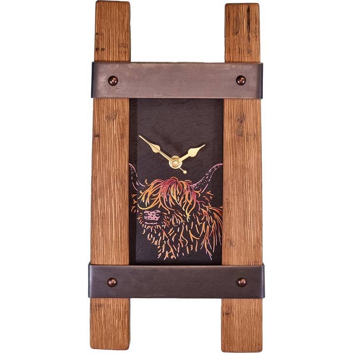 Highland Cow Slate Twin Stave Clock | SOC11 for wholesale by LT Creations