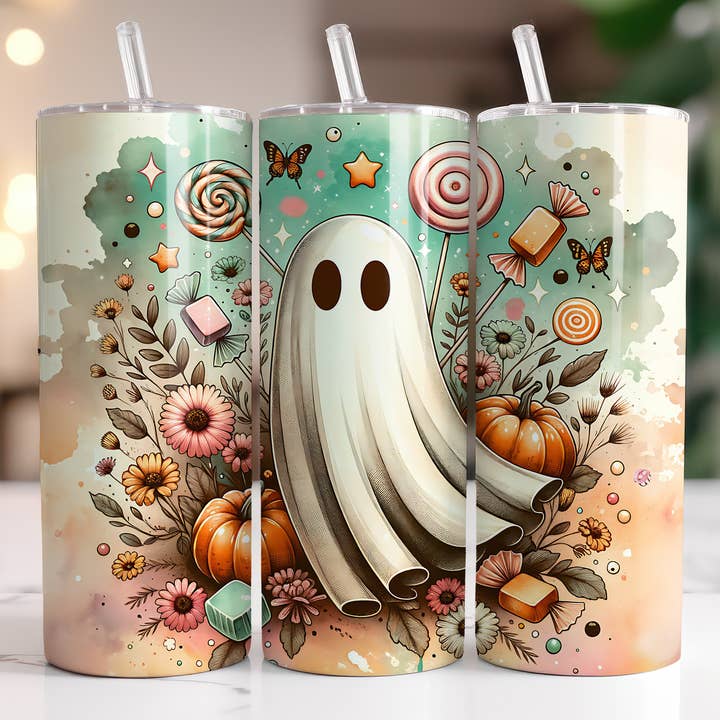Halloween "Retro Candy Ghost" Tumbler for wholesale by FloBama Girls Wholesale
