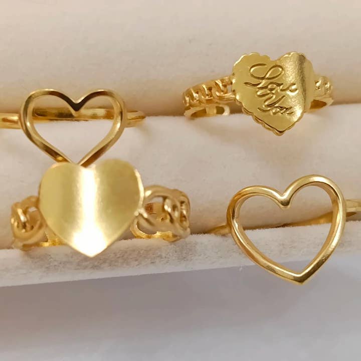 18K Gold Plated Stainless Steel Heart Adjustable Ring for wholesale by Minimalistajoyeria