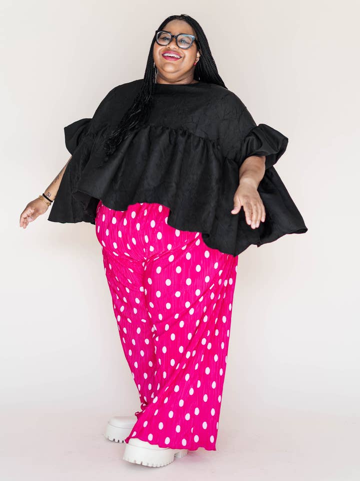 Nettle Studios - Wholesale Pants - Women's - Size Inclusive Hot Pink & White Polka Dot Pleated Flare Pant38