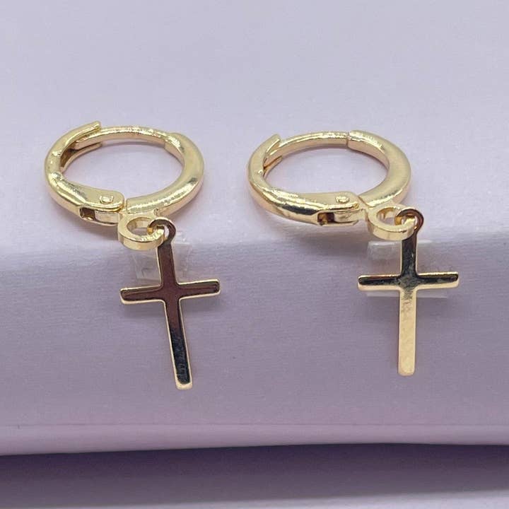 18k GF Små Enkle Hængende Kors Øreringe for engroshandel hos Milie