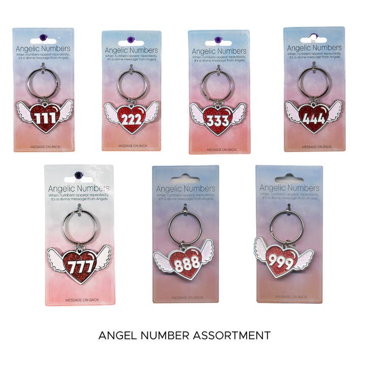 KM-ANGELASST Assorted Angel Number Keyrings for wholesale by Kalan