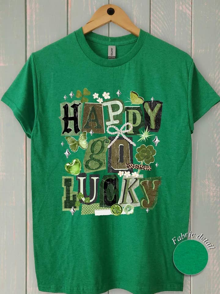Happy Go Lucky Graphic Heavy Cotton Tee for wholesale by Pink Irene Wholesale