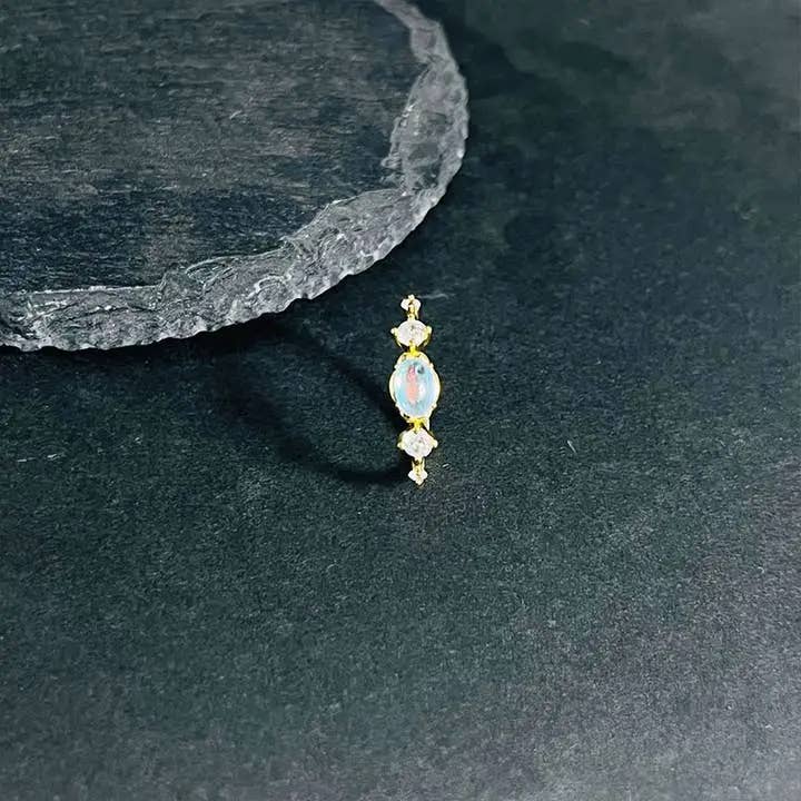 GemMeet – wholesale Single stone/solitaire ring – Vintage Artificial Opal Moonstone Adjustable Ring 2