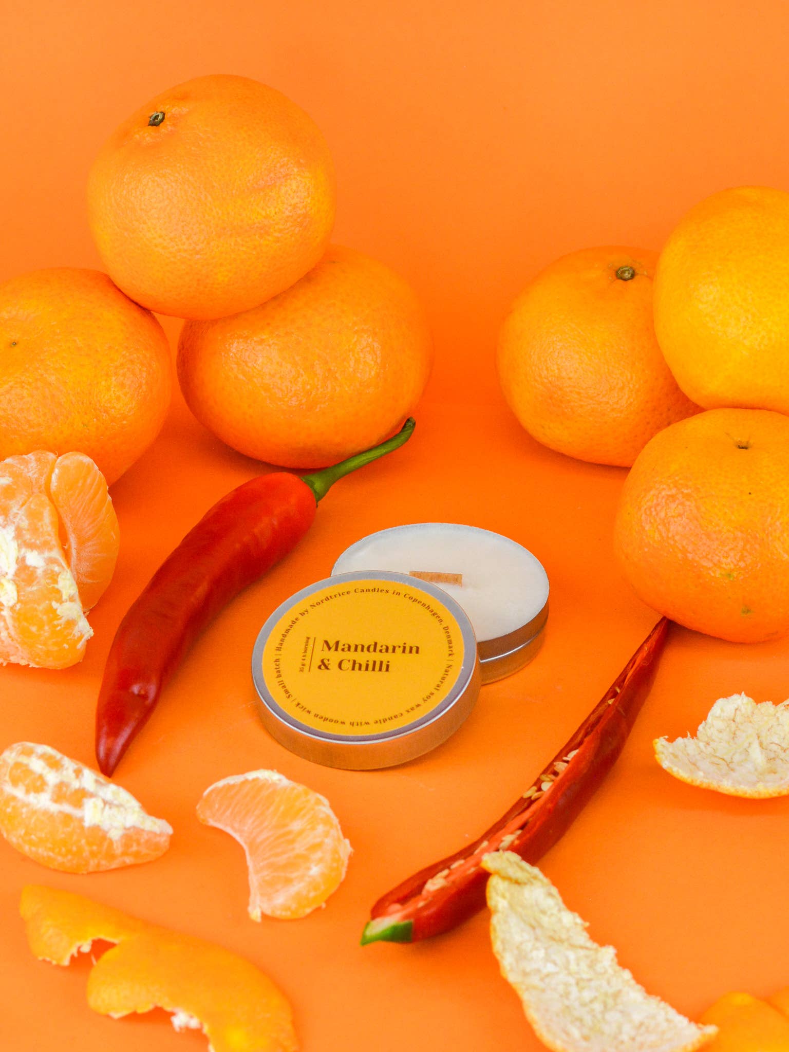 Nordtrice – Engroshandel Rejsestearinlys – Mini duftende sojelys, Mandarin & Chili1
