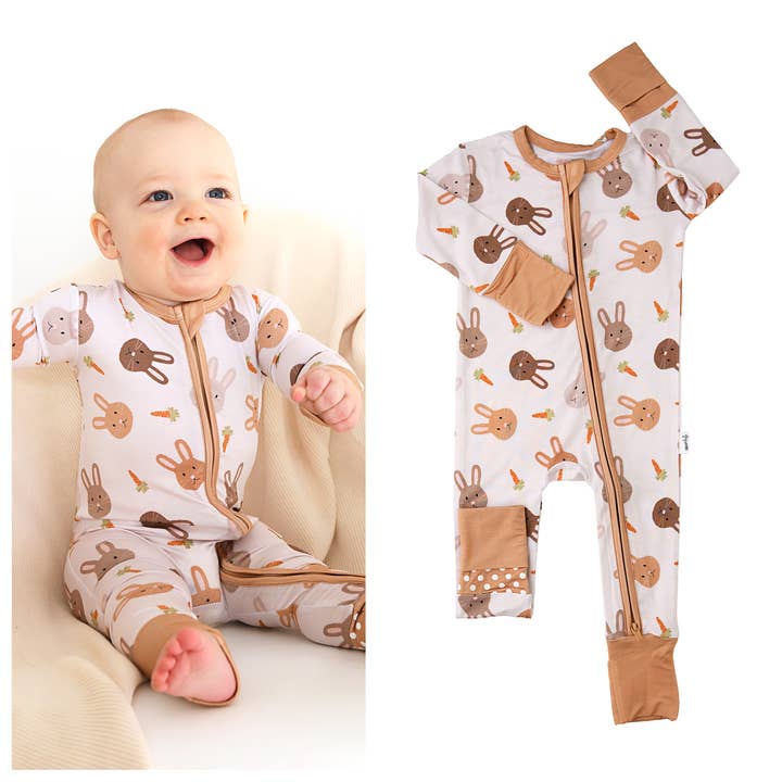 Noah ZIP Easter Bunny Bamboo 1-Piece 2way Zipper Baby Outfit for wholesale by Gigi and Max