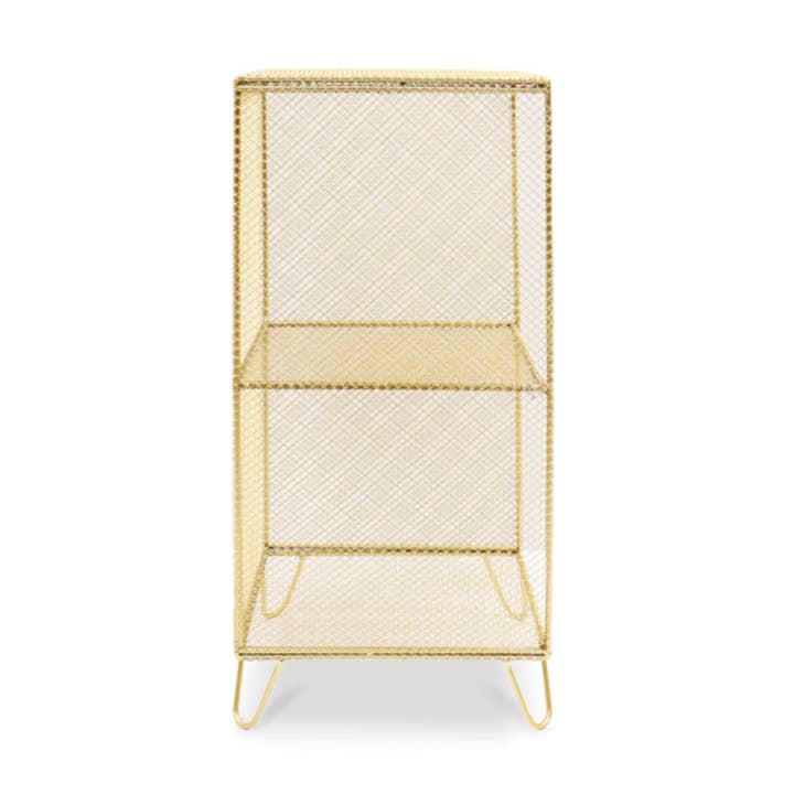 Suporte de arame dourado com 2 compartimentos, tamanho pequeno L28 x P30 x A61 cm por atacado de Opjet Paris