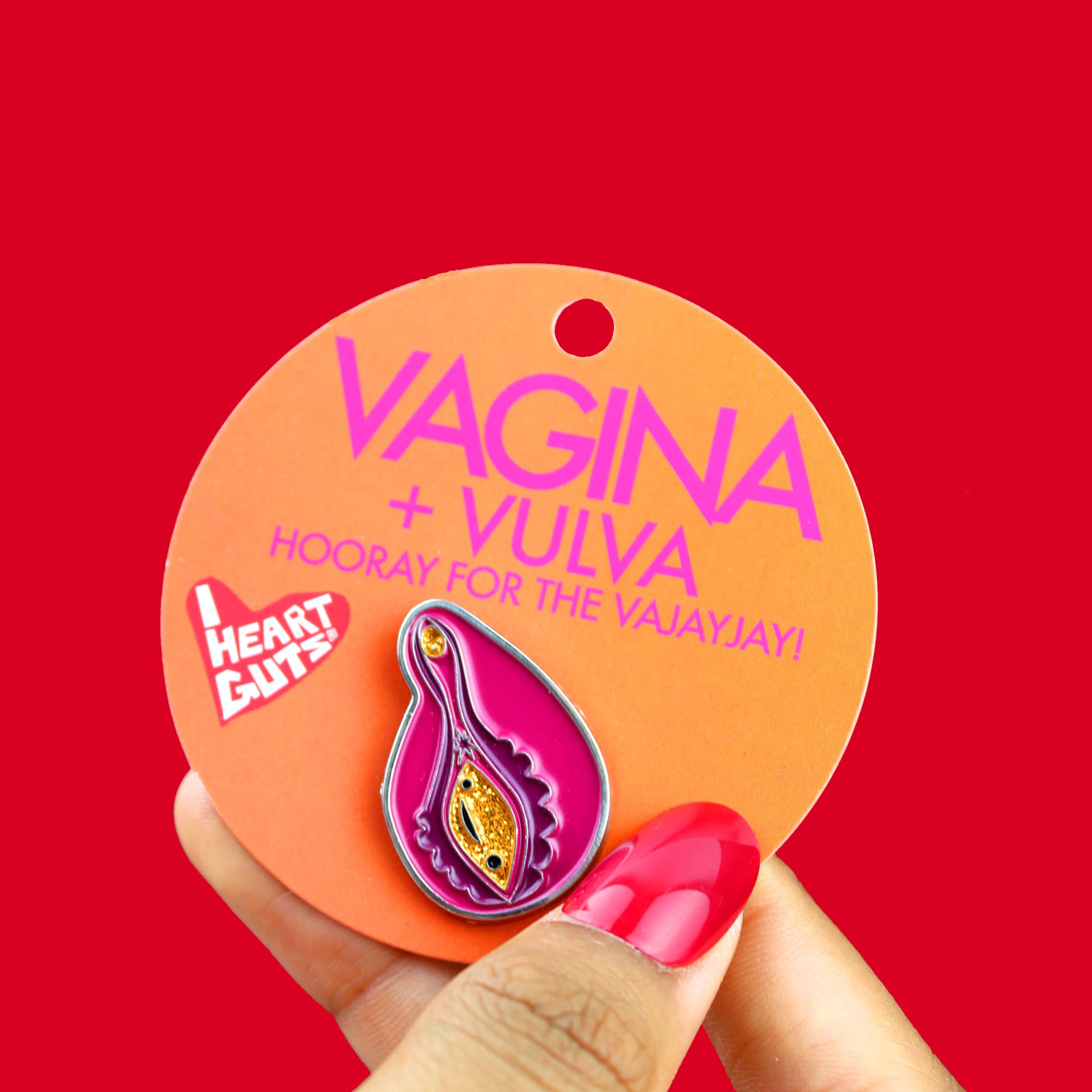 I Heart Guts | Organ Plushies Wholesale - Wholesale Lapel Pin/Button - Sparkly Vagina + Vulva Enamel Pin - Hooray for VaJayJay!3
