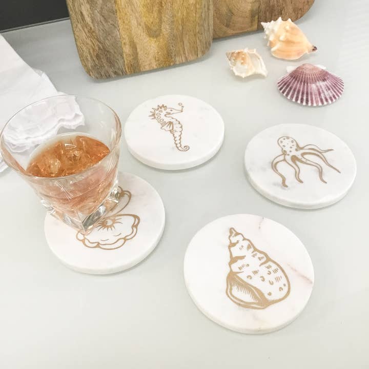 India Handicrafts Inc - Wholesale Coasters - Gold Coast Marble Coasters - Set of 4