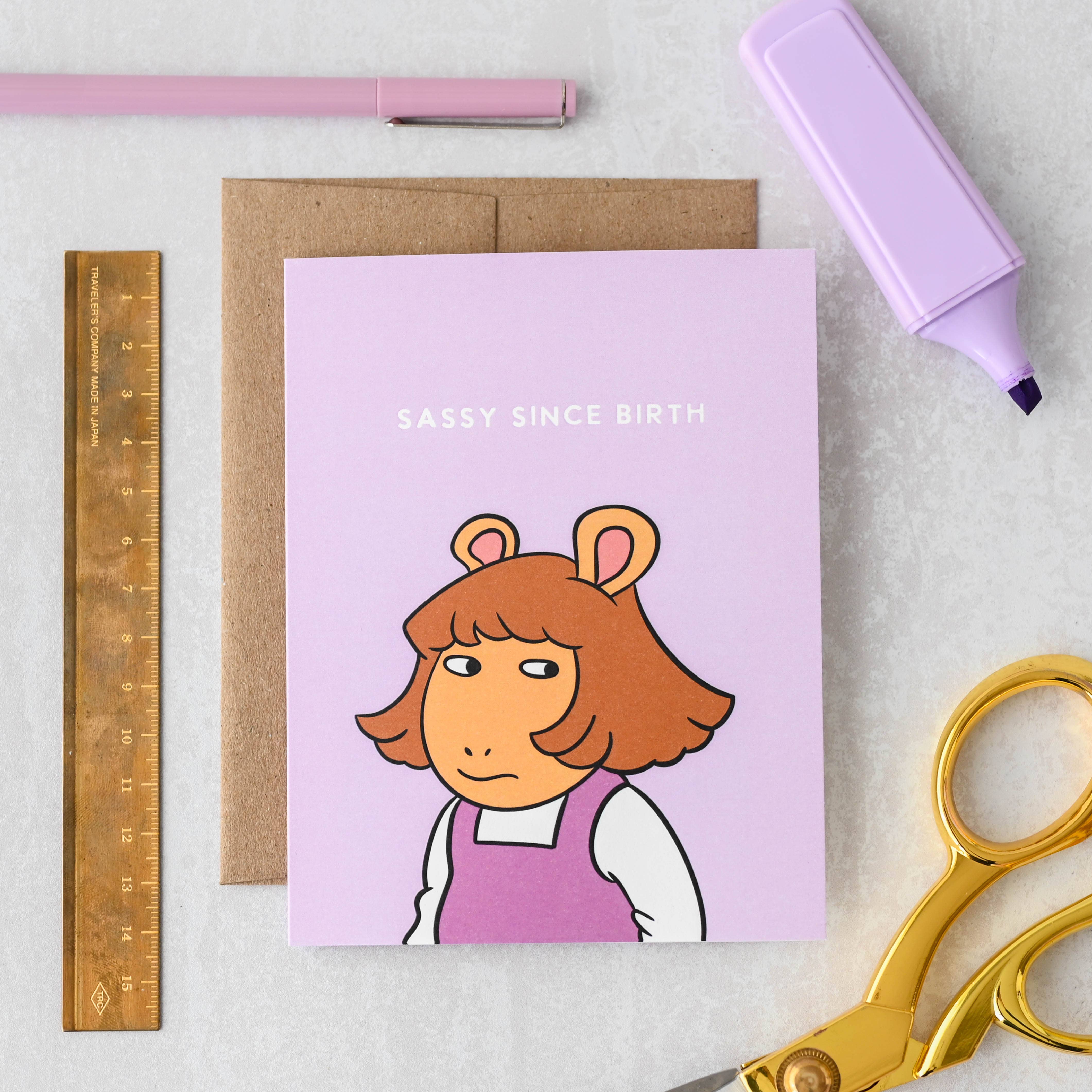 Simple Whimsy - Wholesale Birthday Card - DW Sassy Since Birth - Retro 90's Pop Culture Birthday Card1