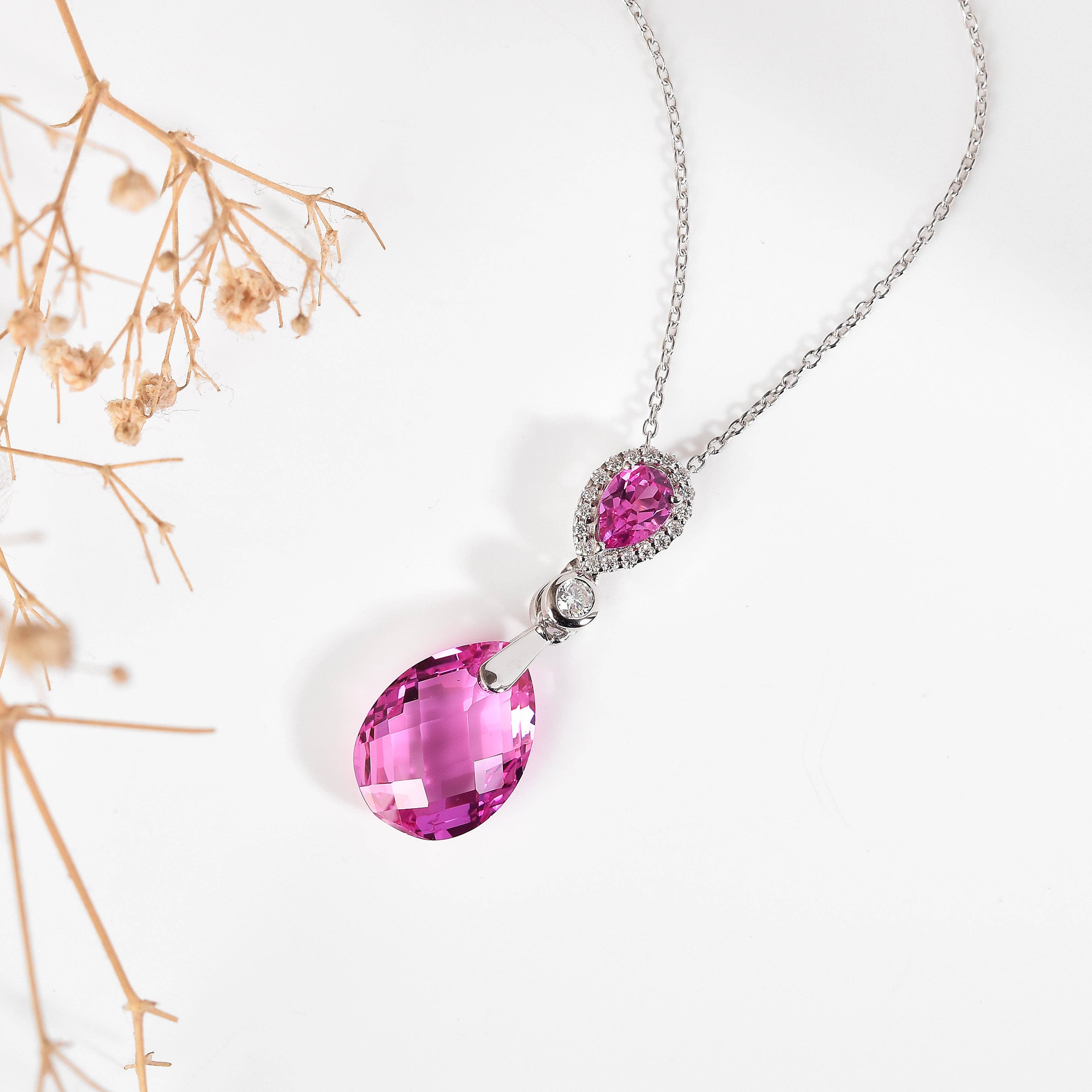 FCJ Jewelry LLC - Wholesale Pendant/Charm Necklace - 925 Silver Created Pink Sapphire Teardrop Pendant Necklace2