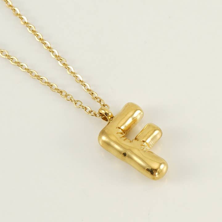 NINEXIS - Wholesale Pendant/Charm Necklace - CWAJE1933_Stainless Steel Glossy Bubble Letter Necklace Gold5