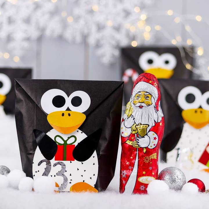Papierdrachen - Venta al por mayor Calendario de Adviento - Diseño troquelado Adv - pingüino - blanco y negro