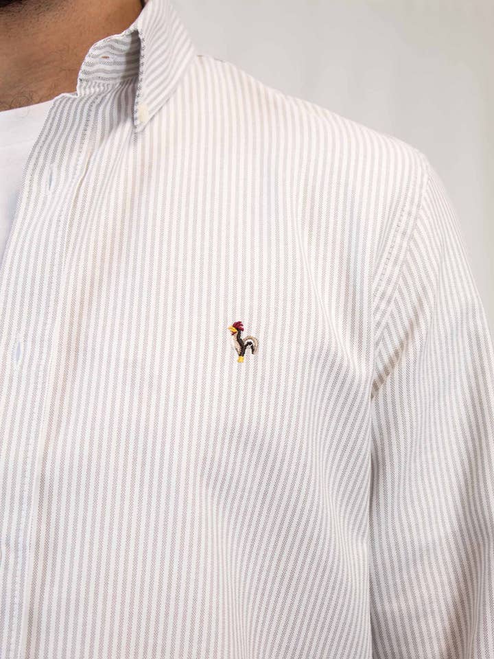 Beige gestreept oxford overhemd voor wholesale door Patadegayo