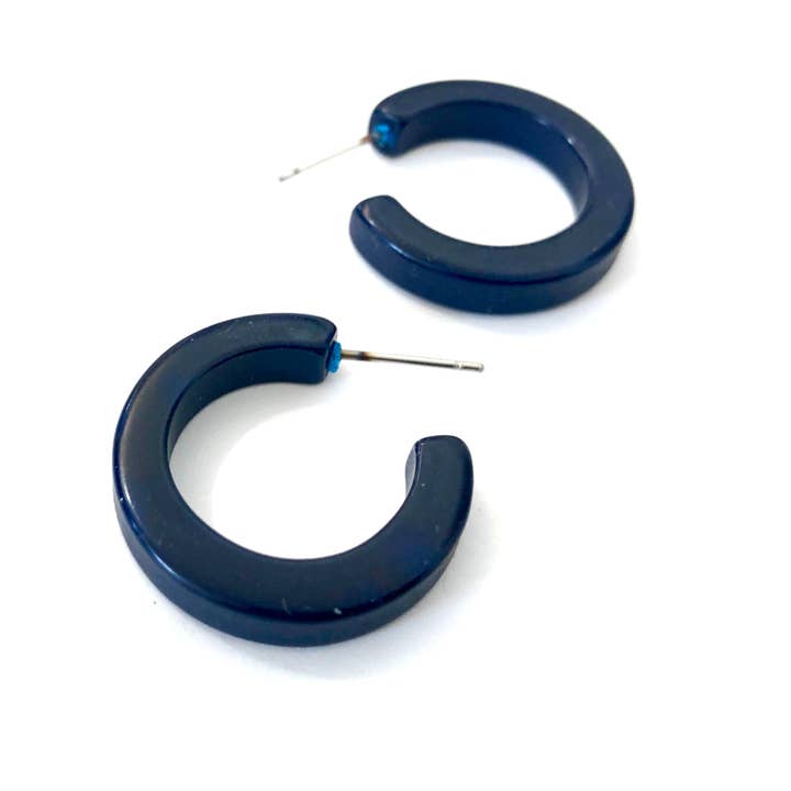 Leetie Lovendale - Wholesale Hoop Earrings - Navy Blue Hoop Lucite Pin Up Hoop Earrings