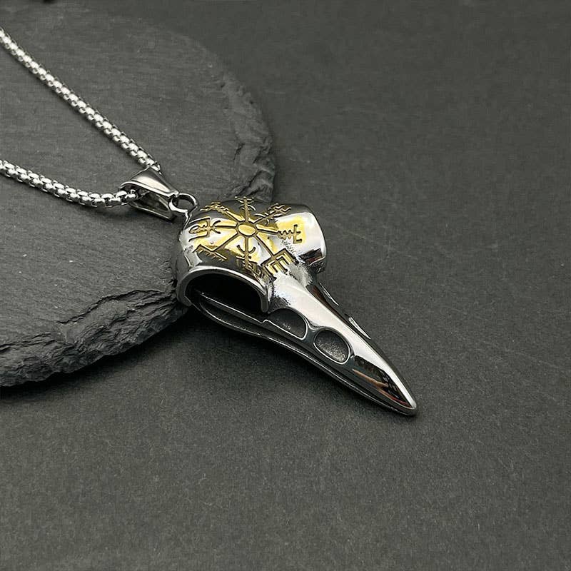 GemMeet - Wholesale Pendant/Charm Necklace - Vintage Viking Raven Head Compass Pendant Necklace1