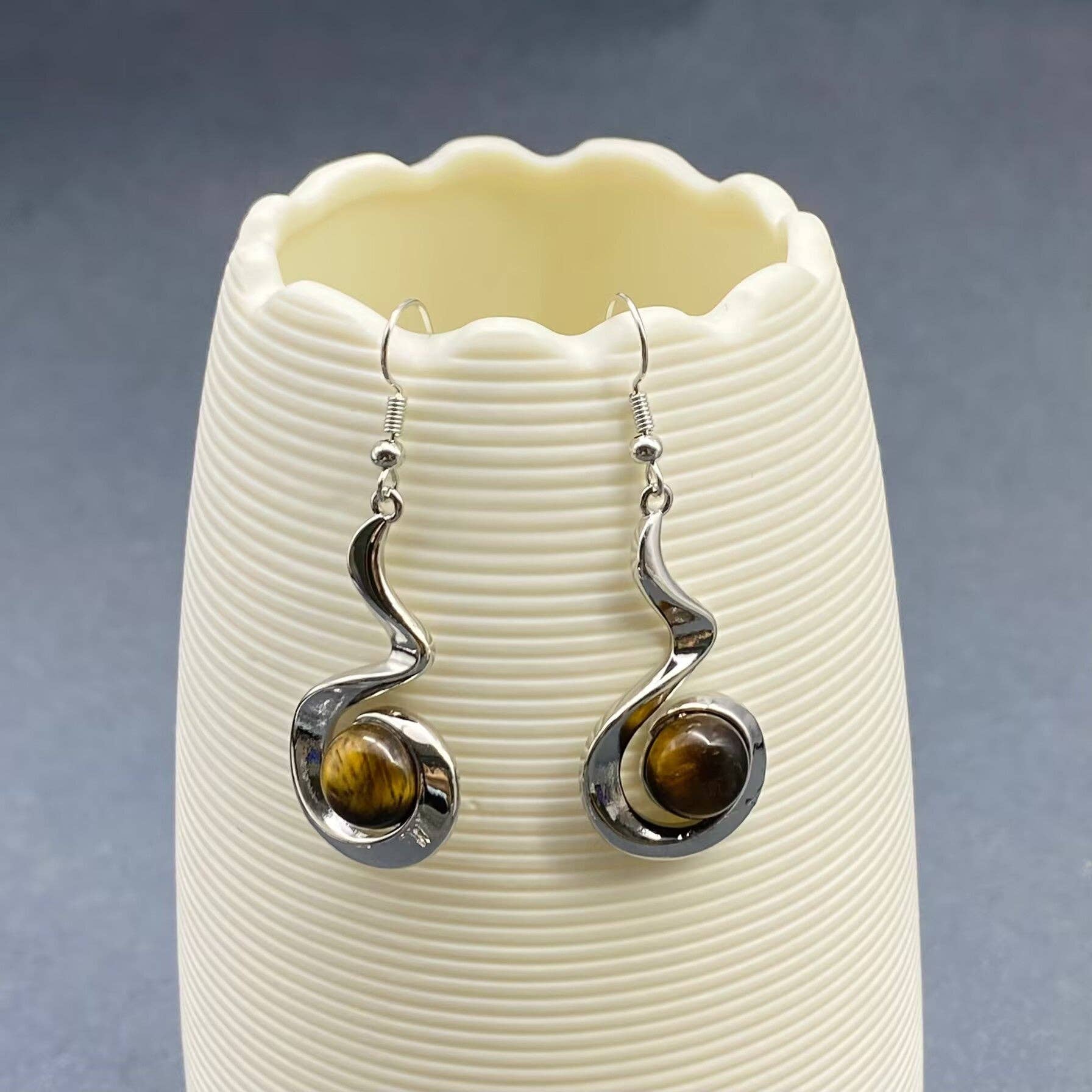 Mio Queena - Wholesale Dangle Earrings - Geometric Dangle Earrings Inlaid with Natural Stone - CS14