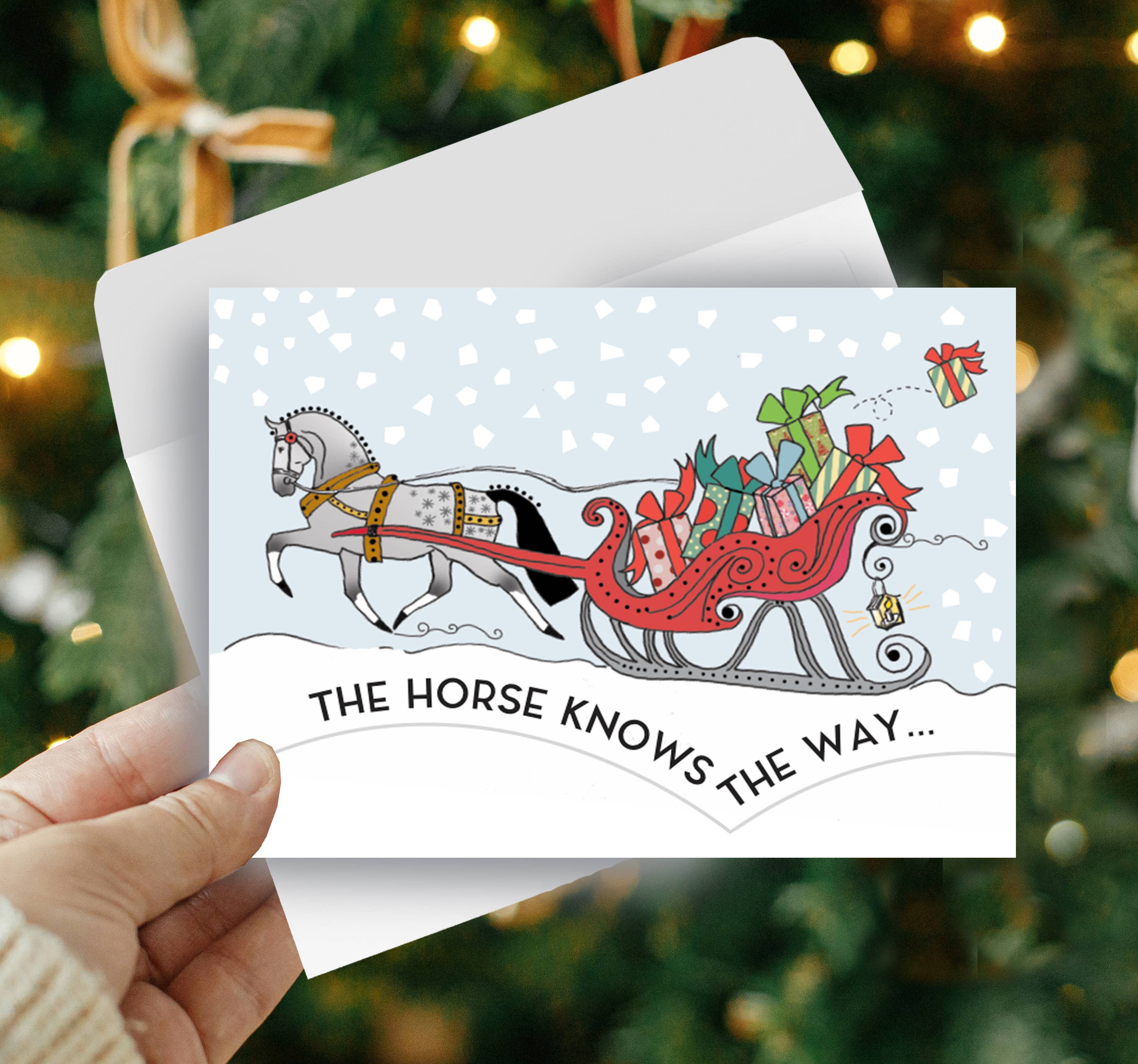 Horse Hollow Press / Pretty Funny Snarky Cards/Stickers - Wholesale Christmas Card - Horse Boxed Christmas Cards / Sleigh & Package / 8 Holiday 
10