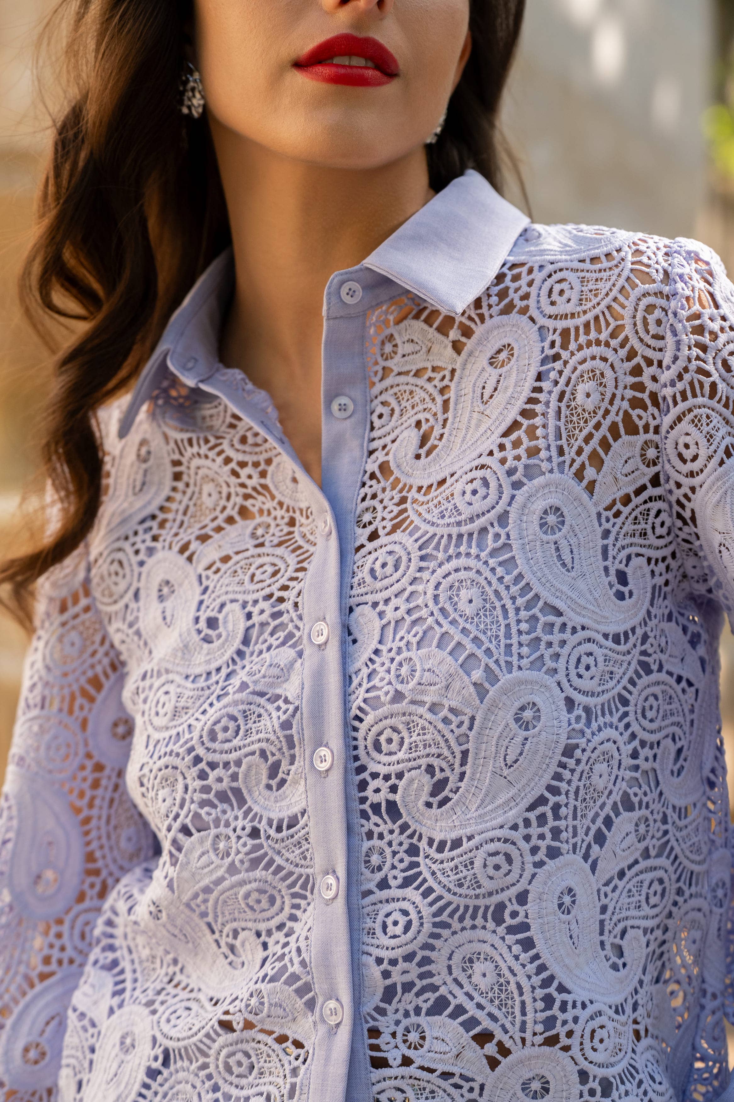 LULUMARY - Venta al por mayor Camisa con botones - Mujer - Blusa de encaje CH3616