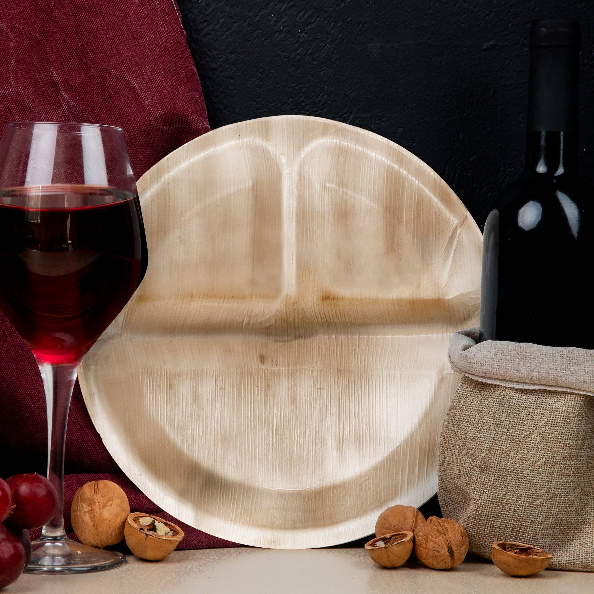 Smarty had a Party - Wholesale Disposable Plate - 10" Palm Leaf 3-Partition EcoFriendly Dinner Plates - 25 pcs5