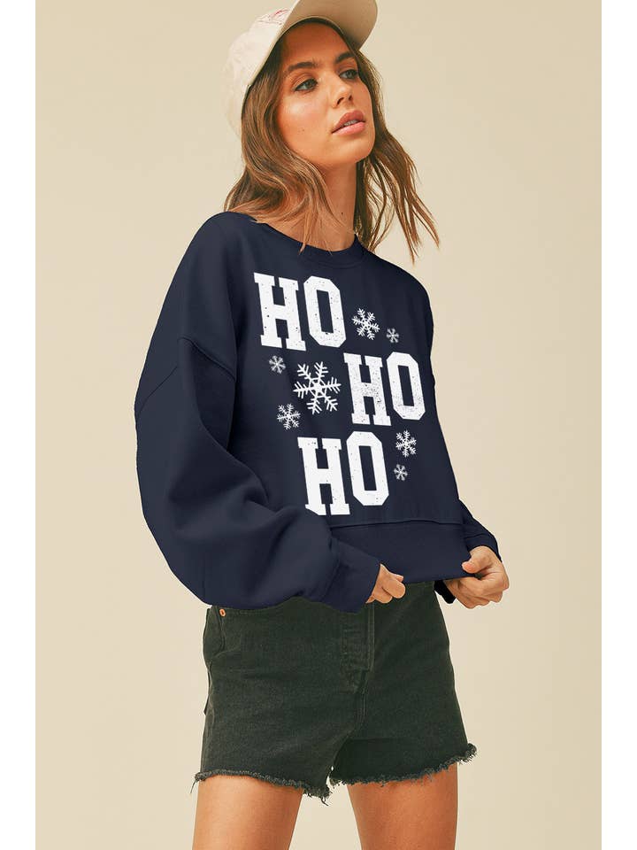 Honestee - Wholesale Sweatshirt - Women's - Ho Ho Ho Short Cropped Long Sleeve Sweatshirt3
