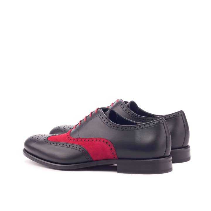 Aeron Men's Italian Leather & Italian Suede Full Brogue in Black / Red for wholesale on Faire2