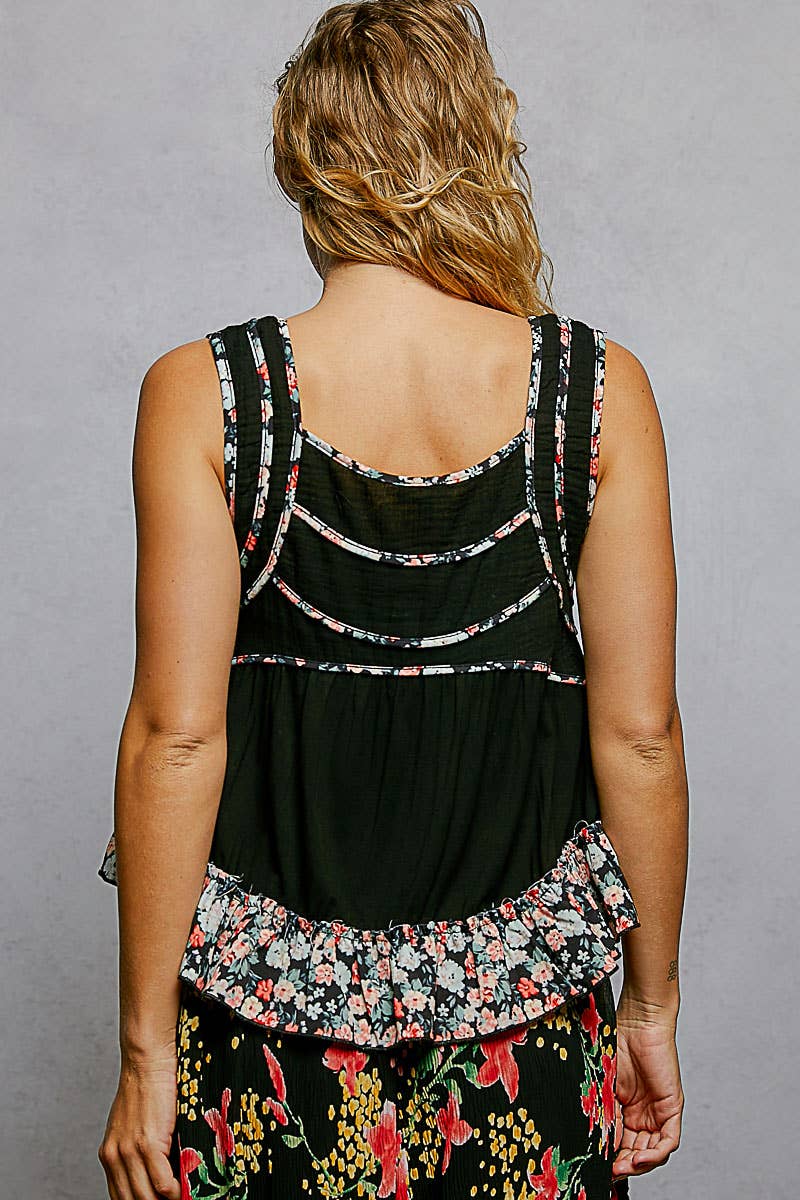 Pol Clothing - Wholesale Tank Top - Women's - Square Neck Soft POL Jersey Floral Trim Boho Tank Top3