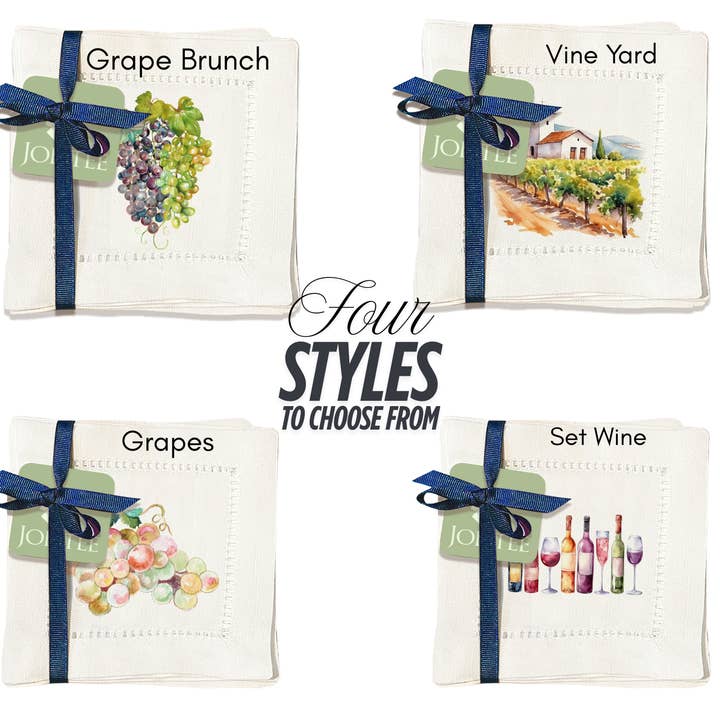 Hemstitch Napkins - Grapes, Four Styles to Choose From for wholesale by Jolitee