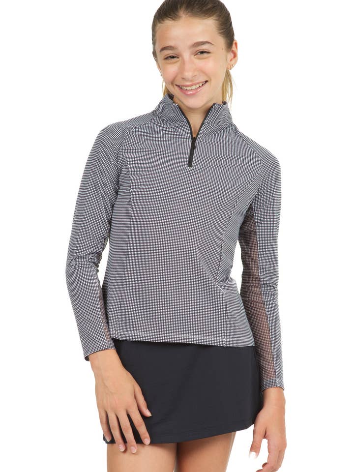 Youth Mini Check Print Long Sleeve Mock Neck Top for wholesale by IBKÜL