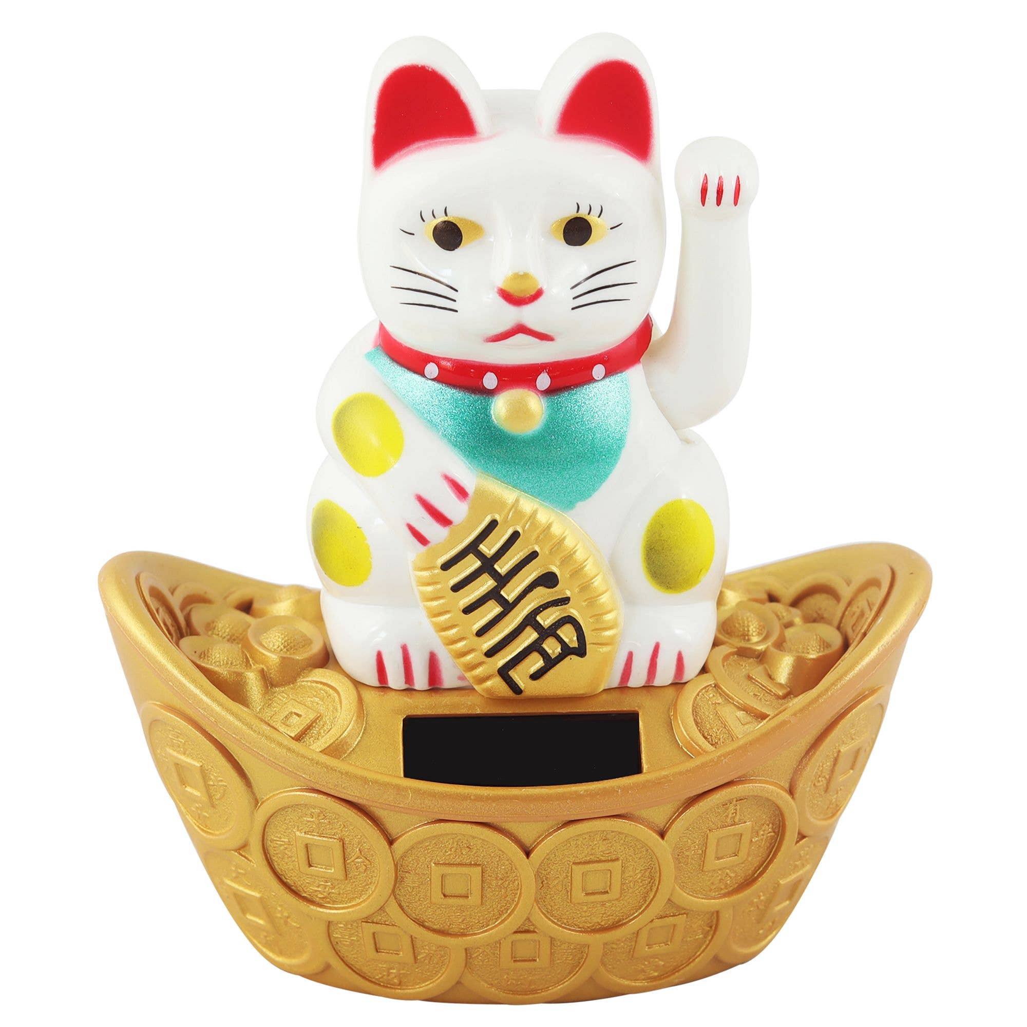Tribal Trade GmbH - Wholesale Decorative Figurine - Lucky cat Maneki-neko wave cat solar oval 10cm white0