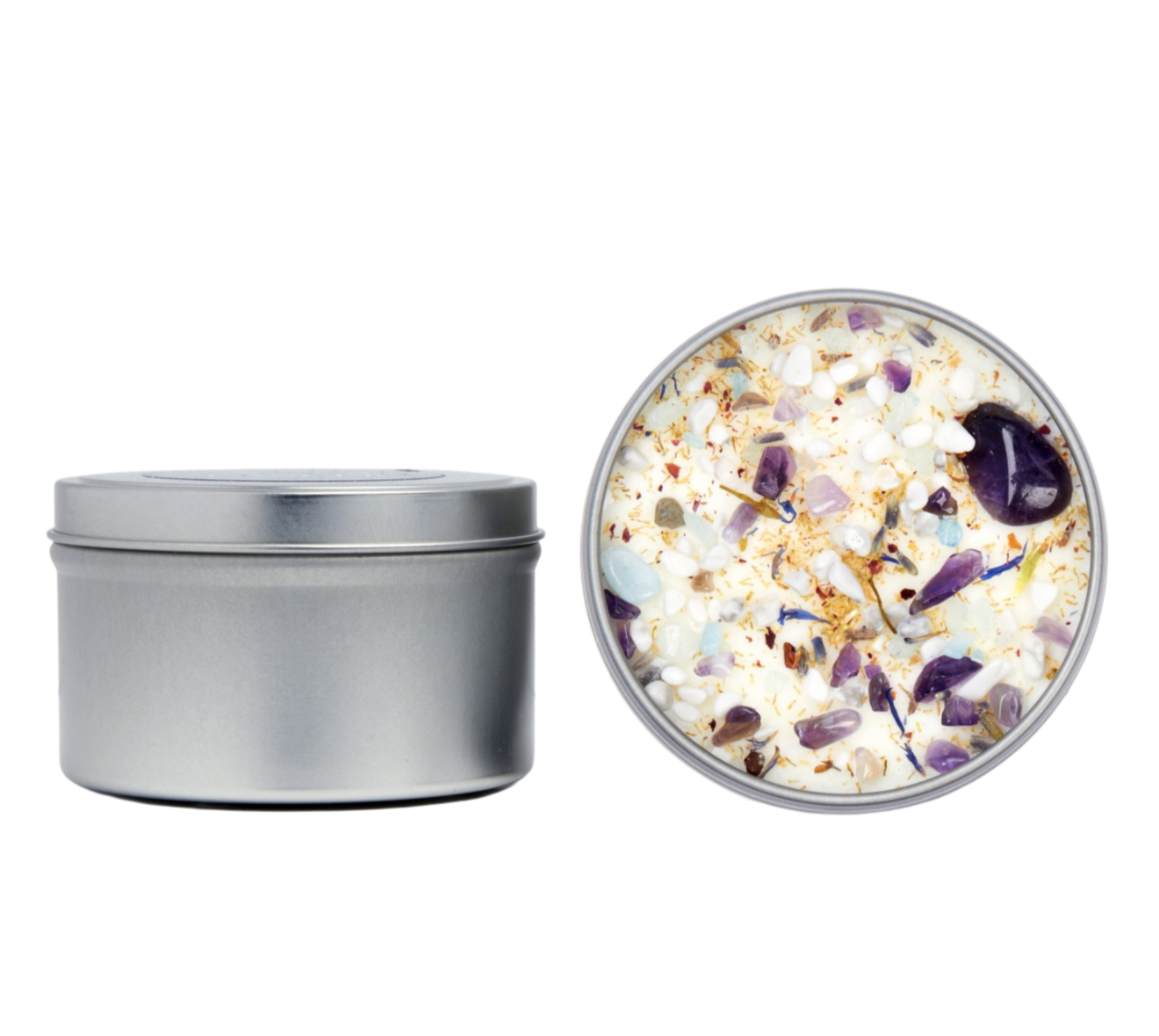 New Moon Beginnings - Wholesale Travel Candles - Crystals & Herb Energy Candles 8oz Tin Soy Candles Handmade57