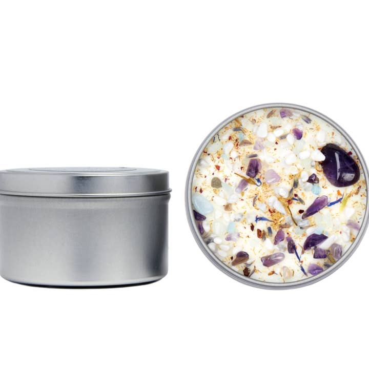 New Moon Beginnings - Wholesale Travel Candles - Crystals & Herb Energy Candles 8oz Tin Soy Candles Handmade57