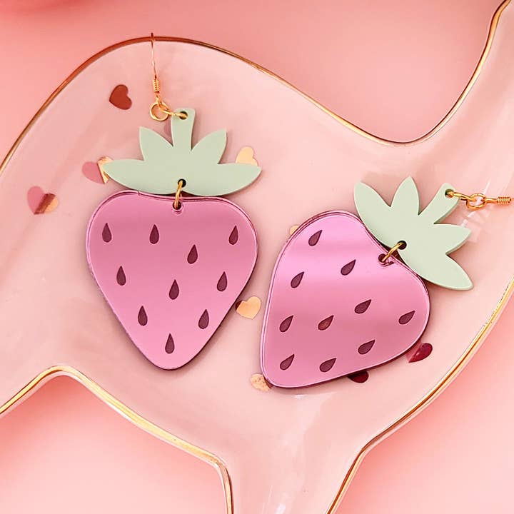 Pink Strawberry Acrylic Earrings for wholesale by Momenti di Vita
