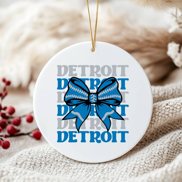 Detroit Football Bow - Holiday Ornament for wholesale by Into The Desert