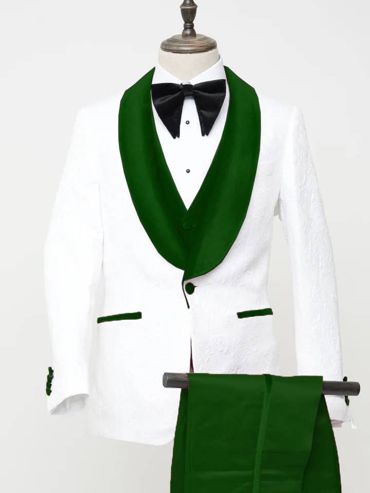 Ferrecci - Wholesale Smoking - Heren - Ferrecci - Heren Gilet Wit Paisley Bruiloft & Prom Tuxedo