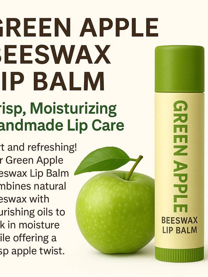 Green Apple Beeswax Moisturizing Handmade Lip Balm for wholesale by Ginger & Pine Apothecary