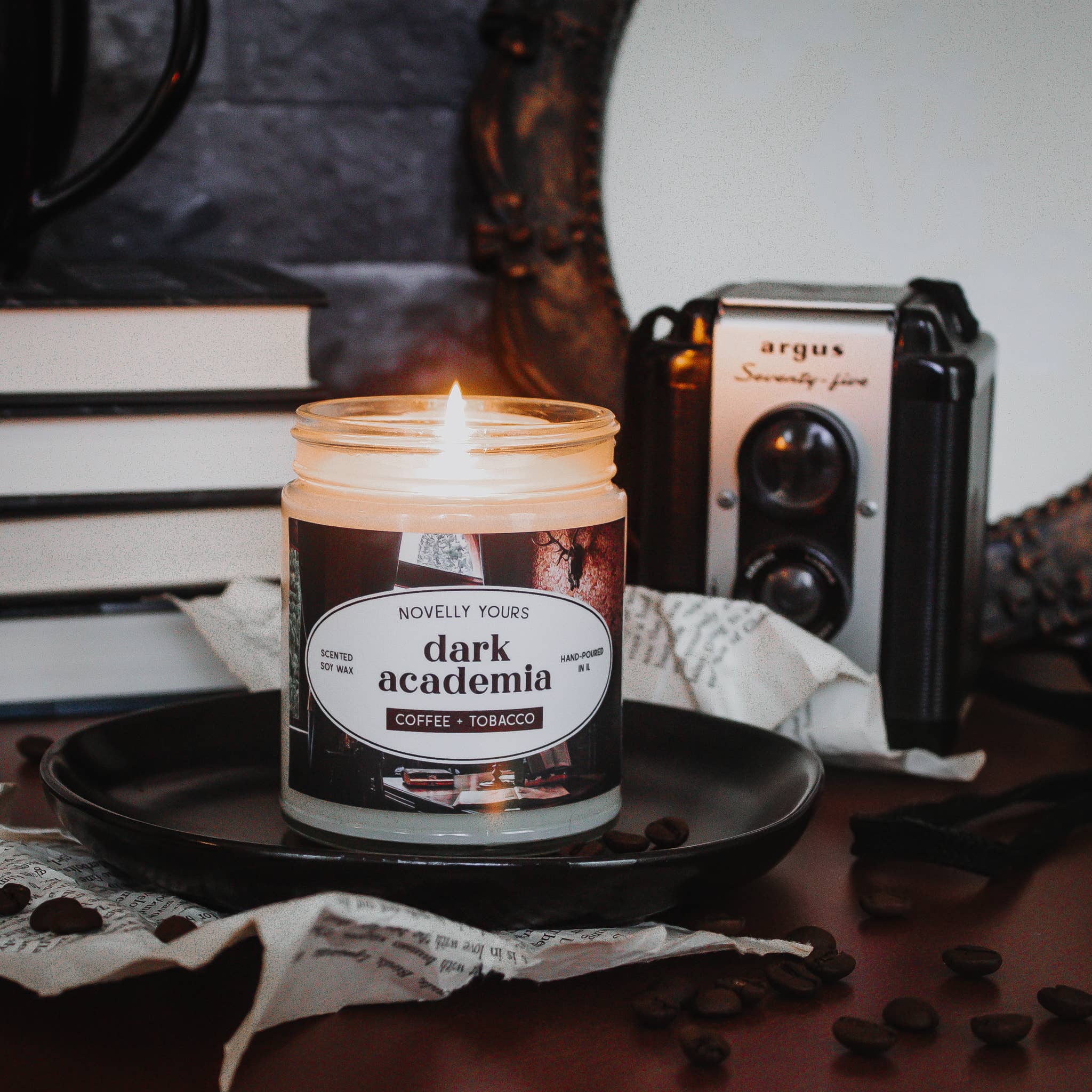 Novelly Yours - Wholesale Jar/Filled Candle - Dark Academia candle | Moody fall & bookish aesthetic1