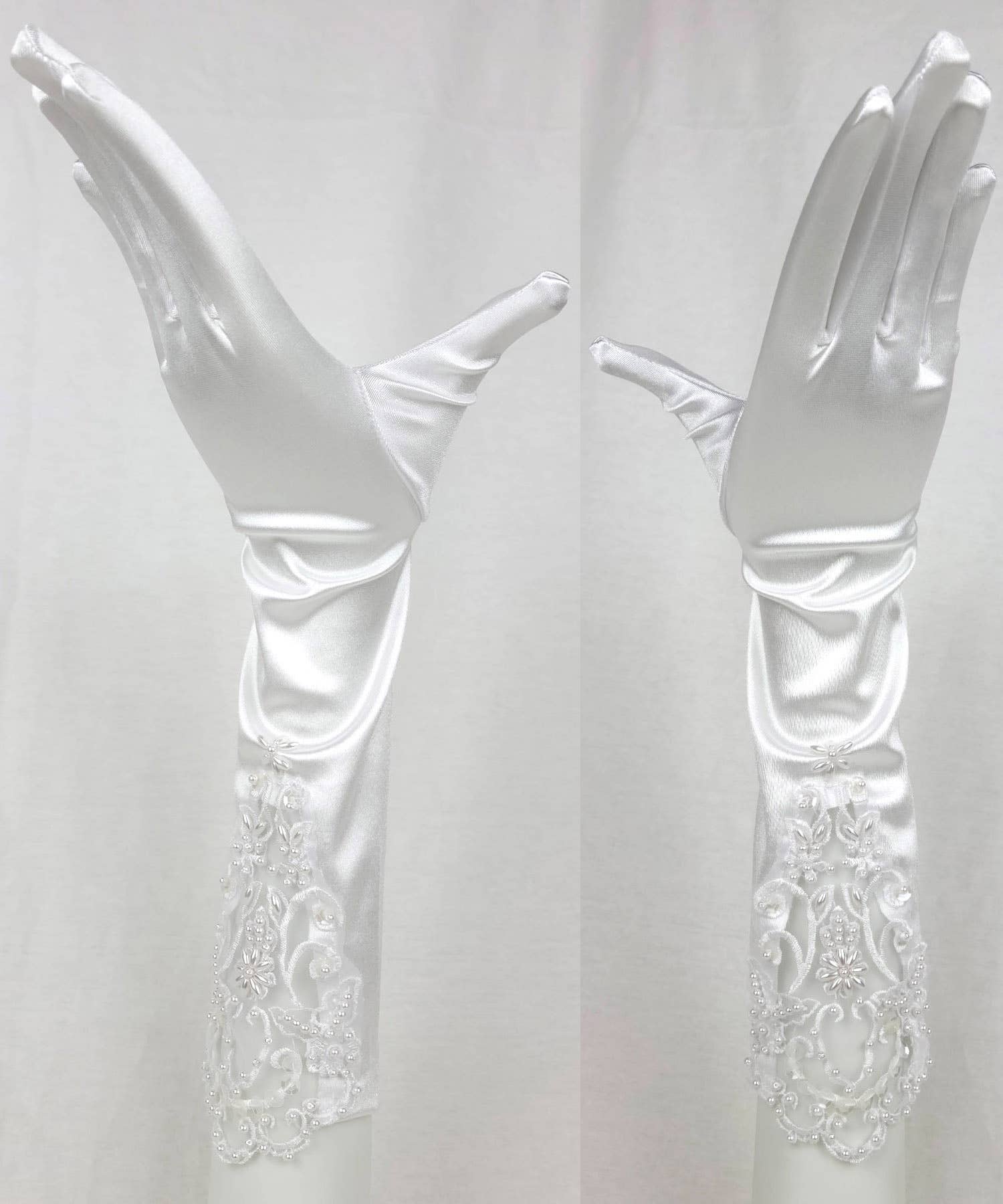 Chicas - Wholesale Gloves – Women's - Pair of Long Satin Gloves With Lace and Pearls G4388BL1